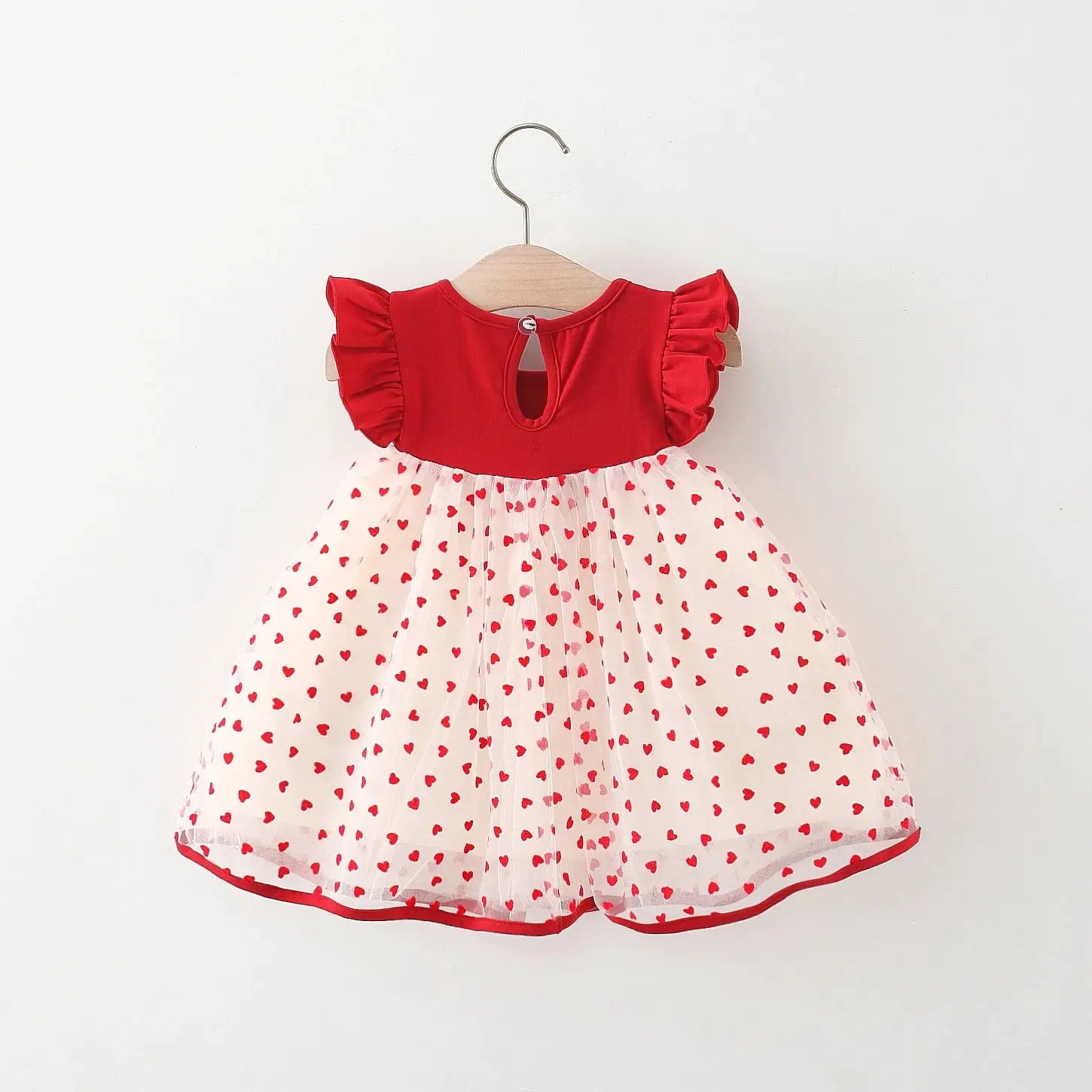 Red Baby Girl Dress With Heart Embroidery Mesh Bow Tutu For Birthday Party Dress