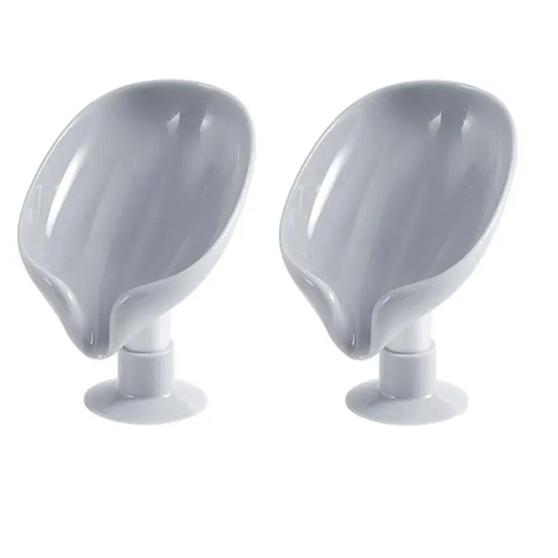 2pcs white suction-cup soap storage racks with drainage for bathroom