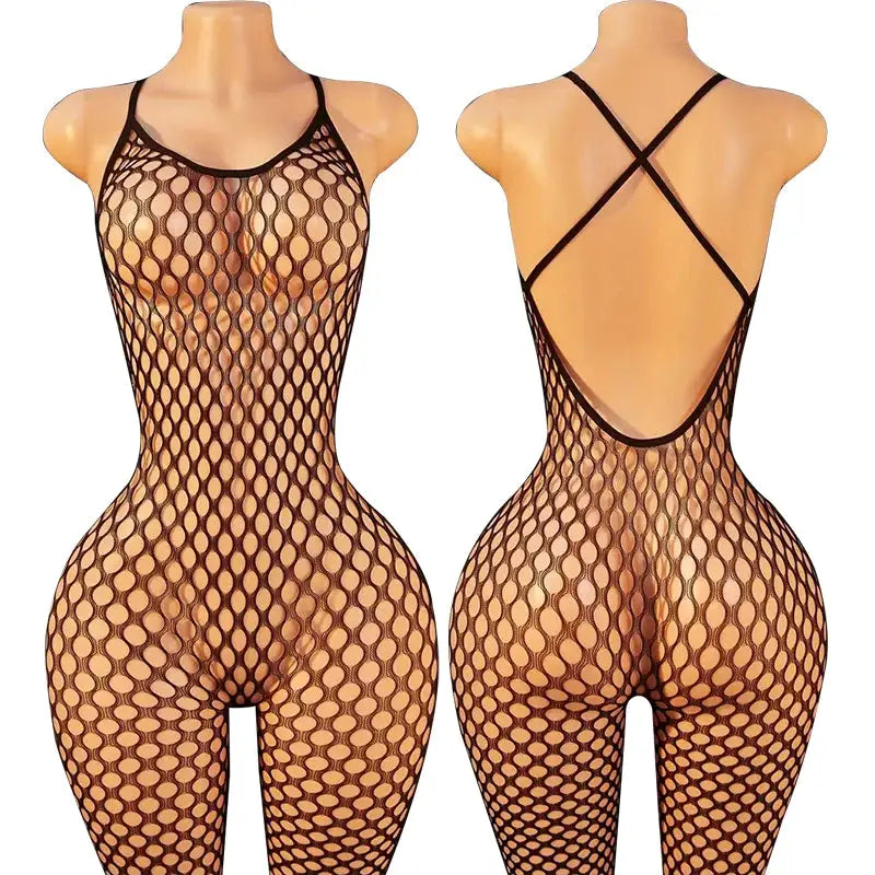LaceNova Leopard Print Mesh Bodystocking See Through Crotchless Backless Full Sleeve Lingerie Bold Silhouette