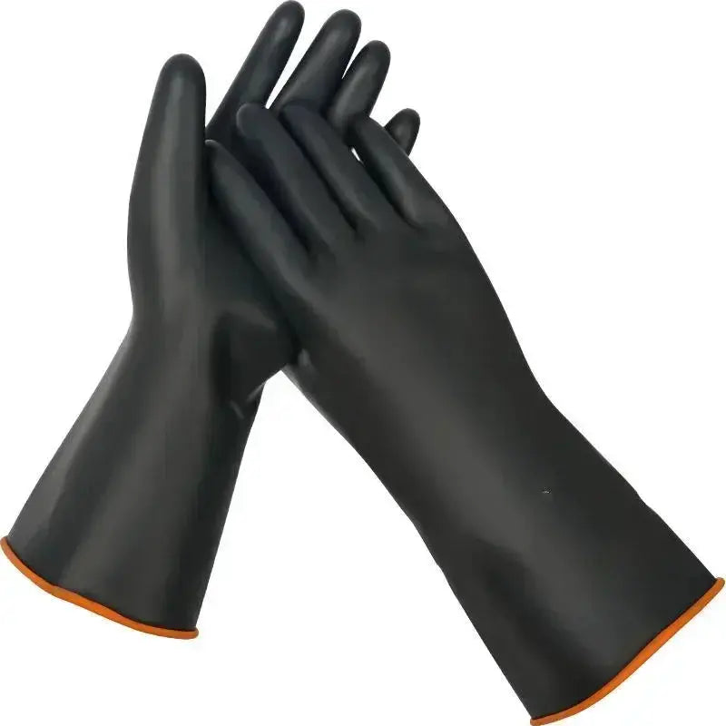 Simples Market black heavy-duty rubber gloves pair, acid/alkali resistant, 35/45/55 cm, orange cuffs