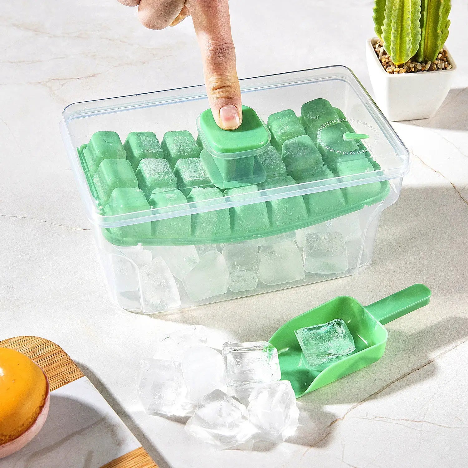 Ice Tray Set With Freezer Bin And Lid For 68 Ice Cubes Easy Press To Release Ice