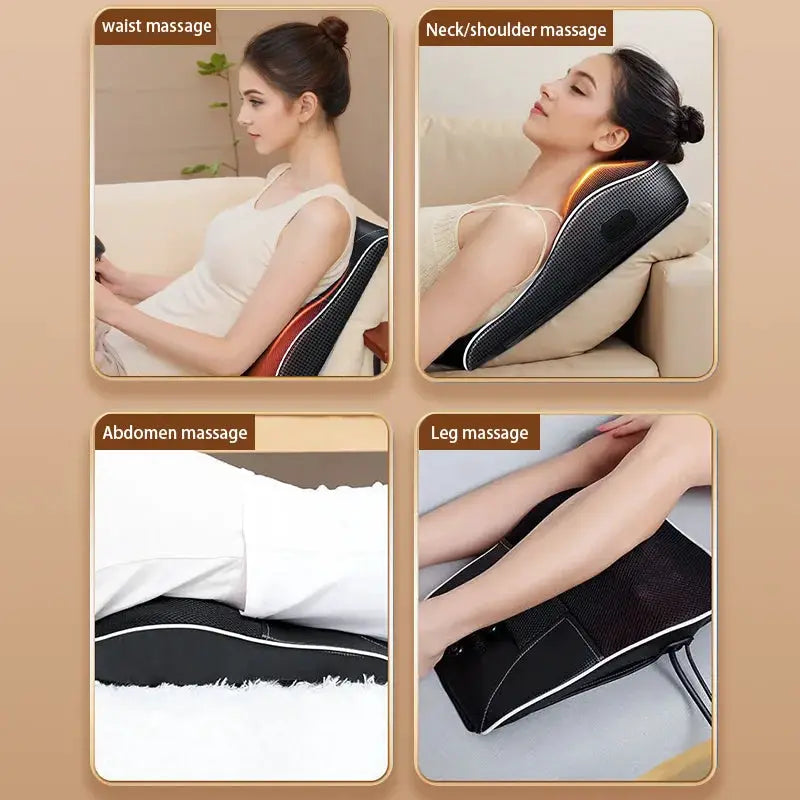 Simples Market electric cervical neck massage pillow with heating, black, for neck, waist, abdomen and leg massage.