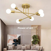 Simples Market six-heads brass LED ceiling lamp, retro industrial style for modern living room (E27)