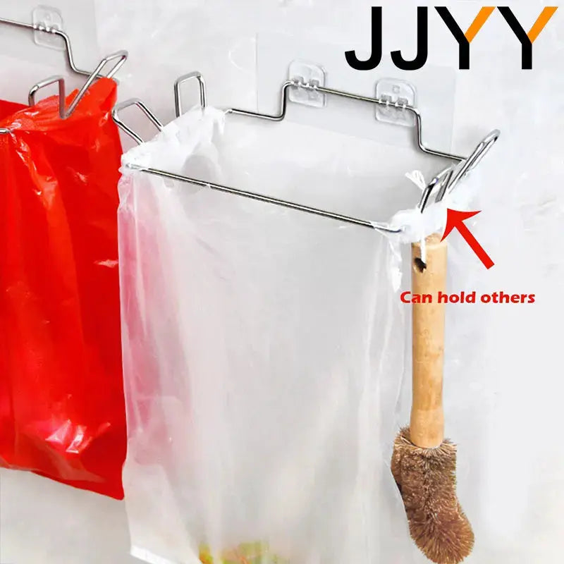 JJYY Kitchen Trash Rack Holder For Cabinet Doors And Closets Stainless Steel Garbage Bag Organizer