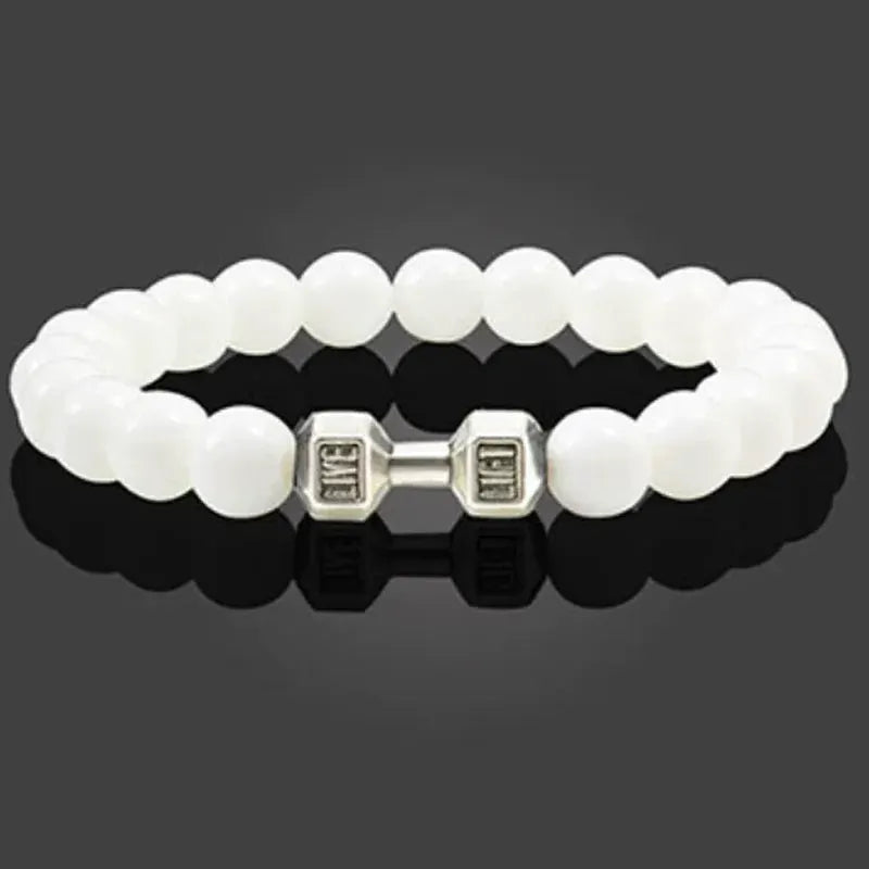 Natural Black Volcanic Lava Stone Dumbbell Bracelet With Matte Beads For Men And Women Fitness Jewelry