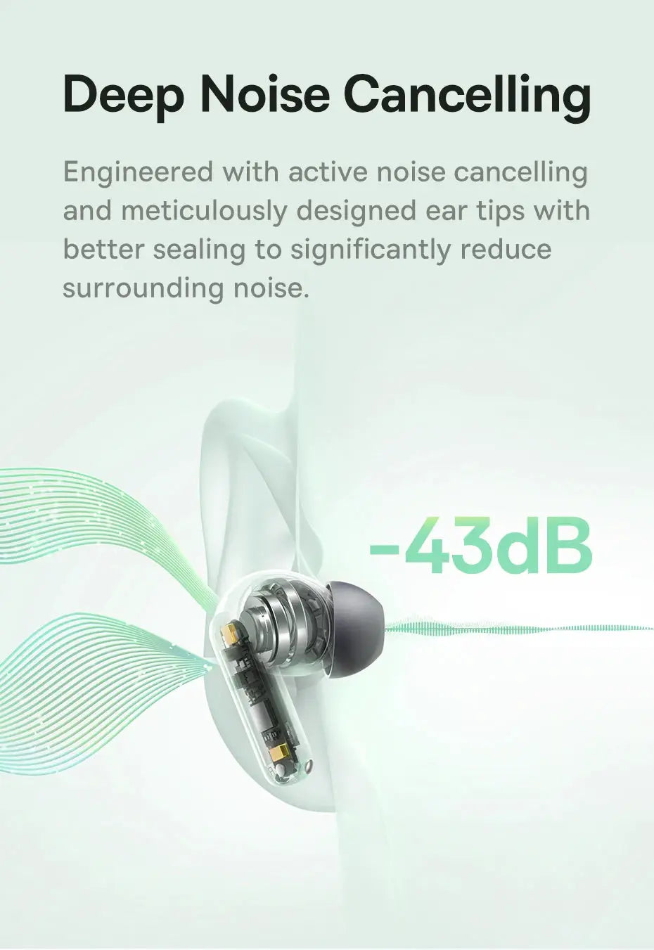 Baseus Bass EP10/BP1 NC true wireless earbuds, white in-ear headphones with -43dB noise cancelling