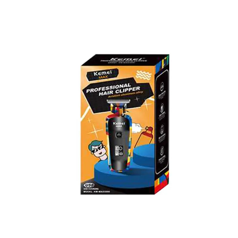 Kemei KM-MAX5090 professional hair clipper in orange graffiti packaging, USB powered