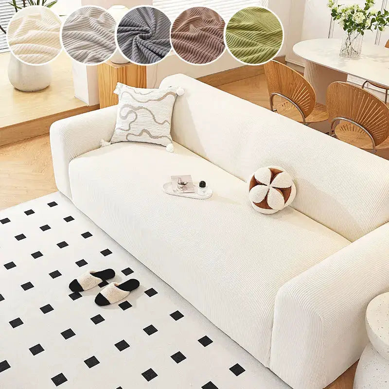 1PC Shake grain velvet sofa cover in cream for a modern sofa with anti-slip grip