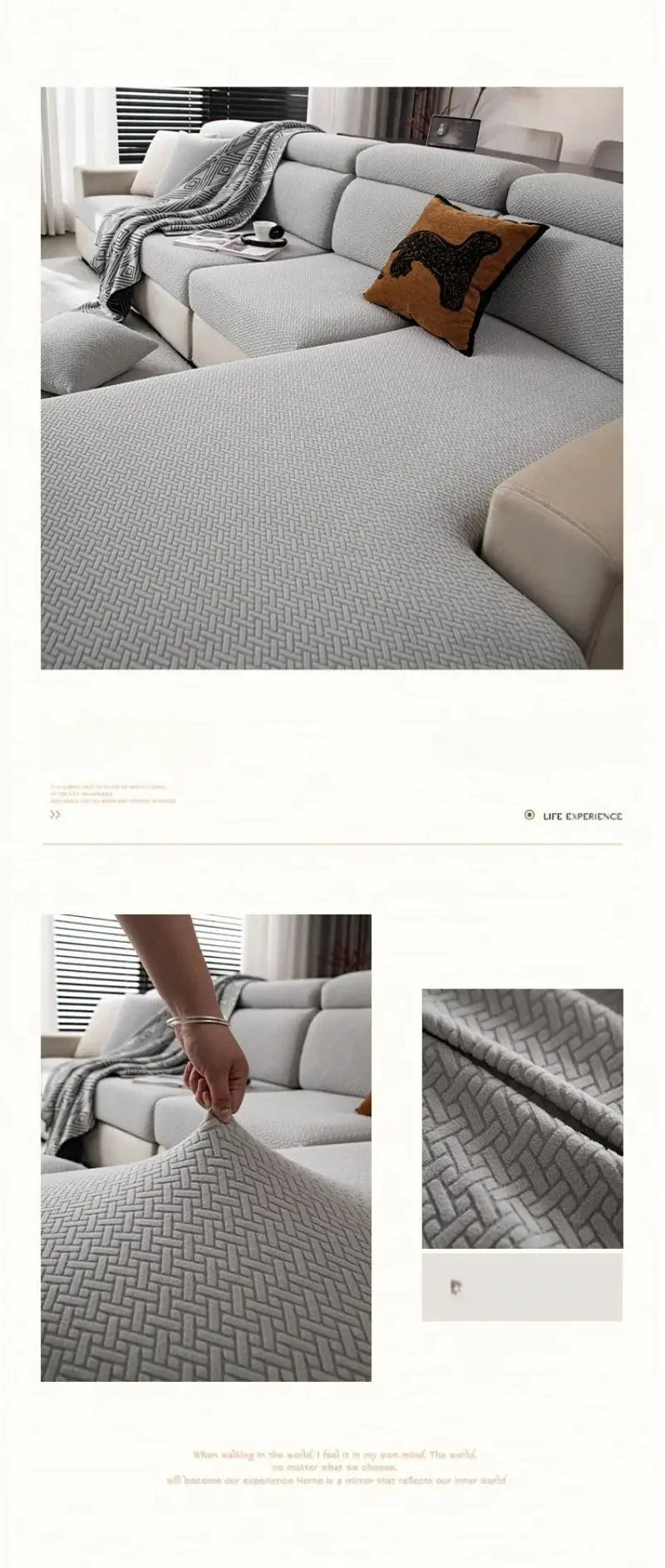 Stretchy polar fleece sofa slipcover for 1/2/3/4-seat sectional, gray, Simples Market.