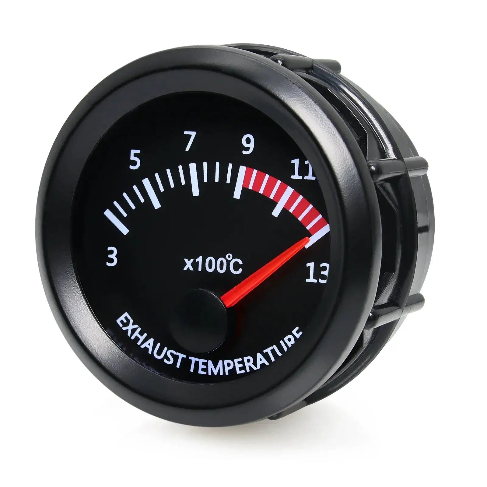 52mm universal exhaust gas temperature gauge in black housing with white dial, red needle, 300–1300°C, with sensor