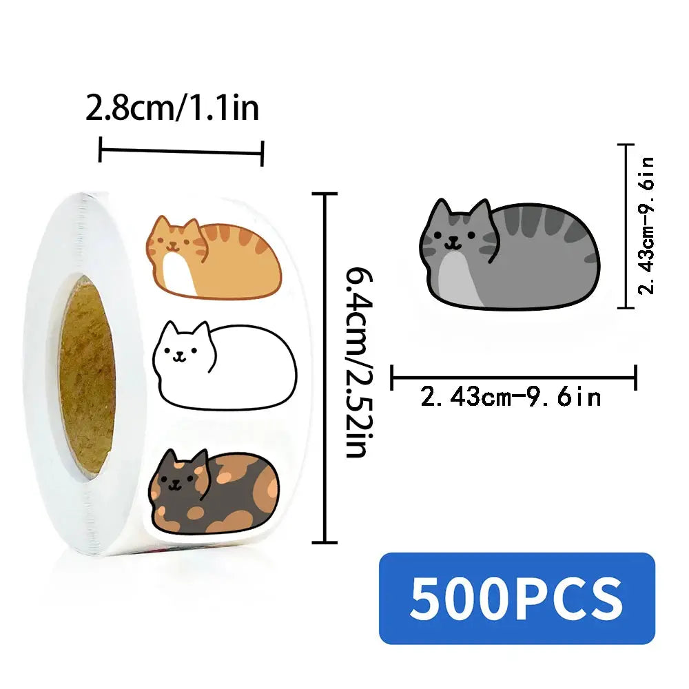 500 Pieces Kawaii Cartoon Cat Roll Stickers Set For Skateboard Laptop Luggage Phone Gift Waterproof Cute Sticker Pack