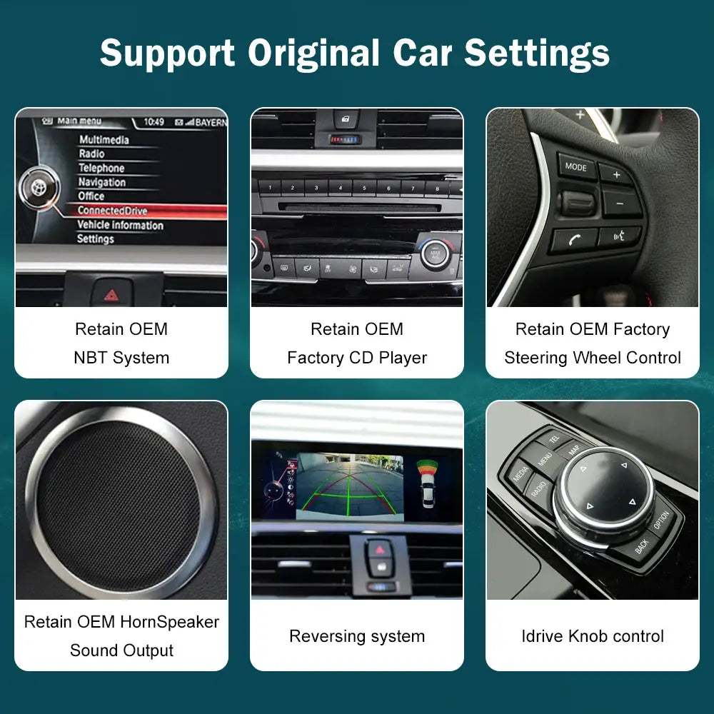 Simples Market wireless CarPlay/Android Auto multimedia display for BMW 1/2/3/4 Series, 10.25–12.3 inch, six feature panels