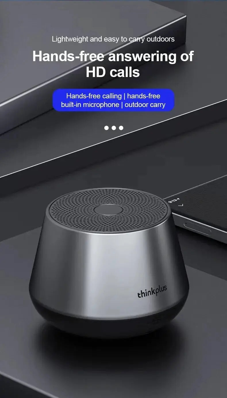 ThinkPlus portable Bluetooth speaker in metallic silver with deep bass