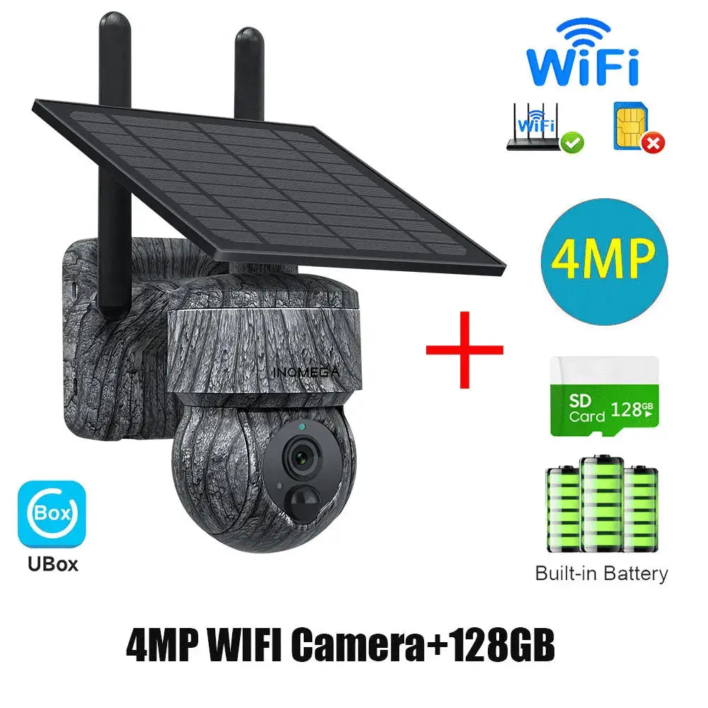 INOMEGA 4MP WiFi solar PTZ camera with built-in battery and 128GB SD card