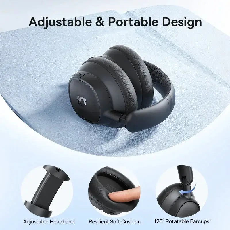 Baseus EH10 wireless headphones, black over-ear with adjustable headband and soft cushions