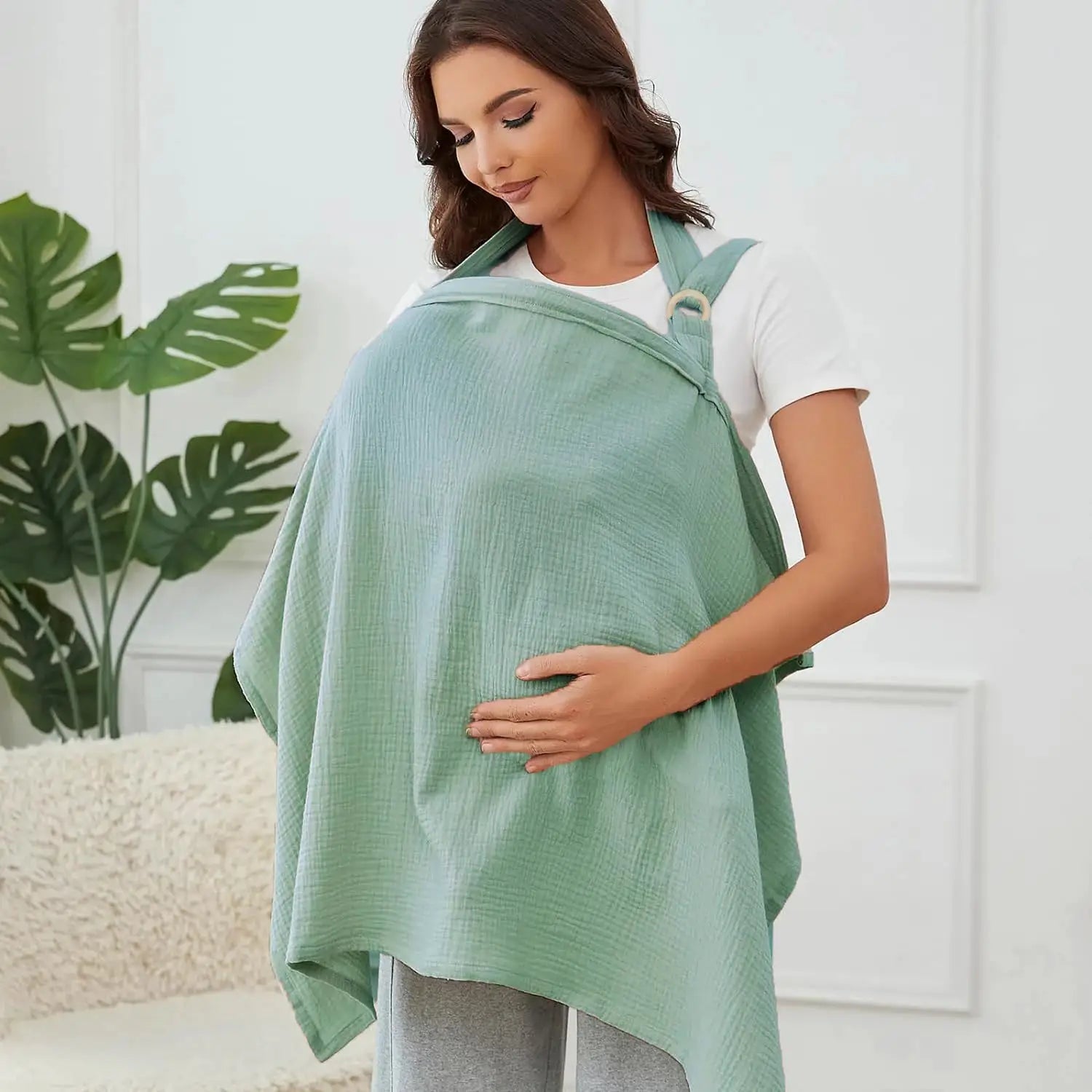 Muslin Nursing Cover For Breastfeeding Women Breathable Arch Neckline Nursing Apron For Public Feeding And Privacy