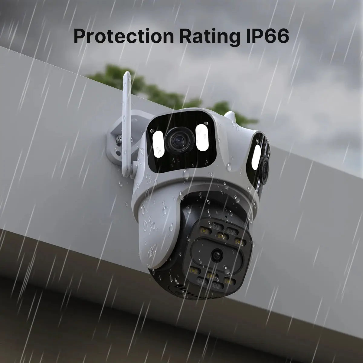 Three-lens PTZ IP camera, outdoor white security camera with Wi-Fi and auto-tracking by Simples Market iCsee