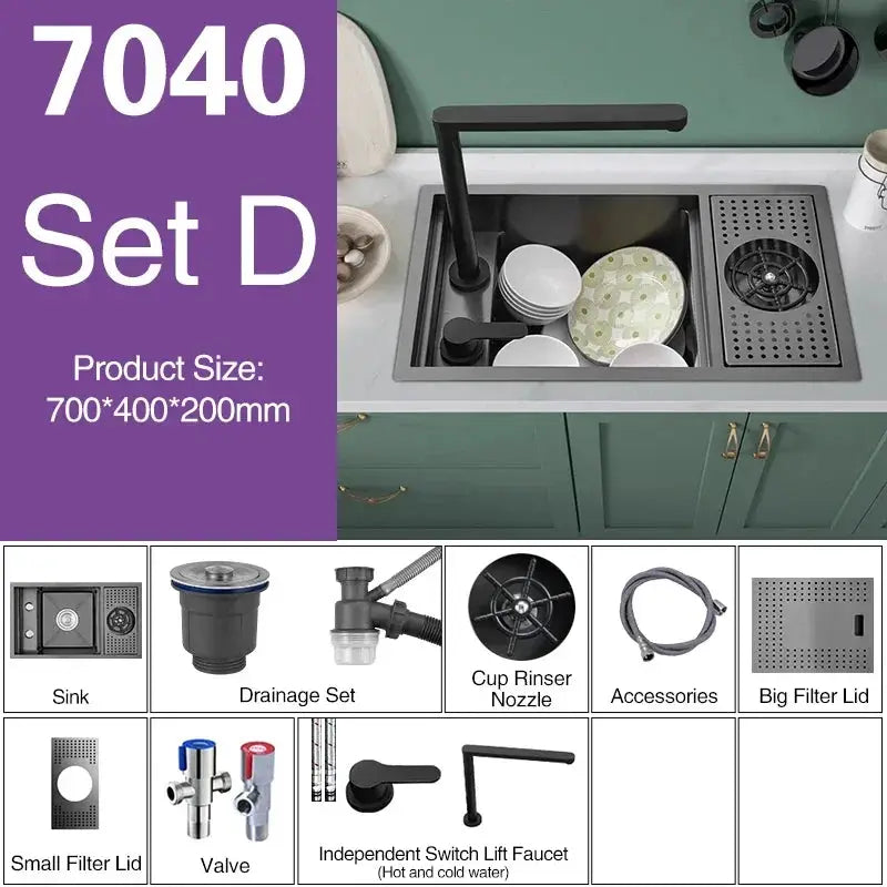 ASRAS Nano Black Single Bowl Kitchen Sink Set with lifting faucet by Simples Market
