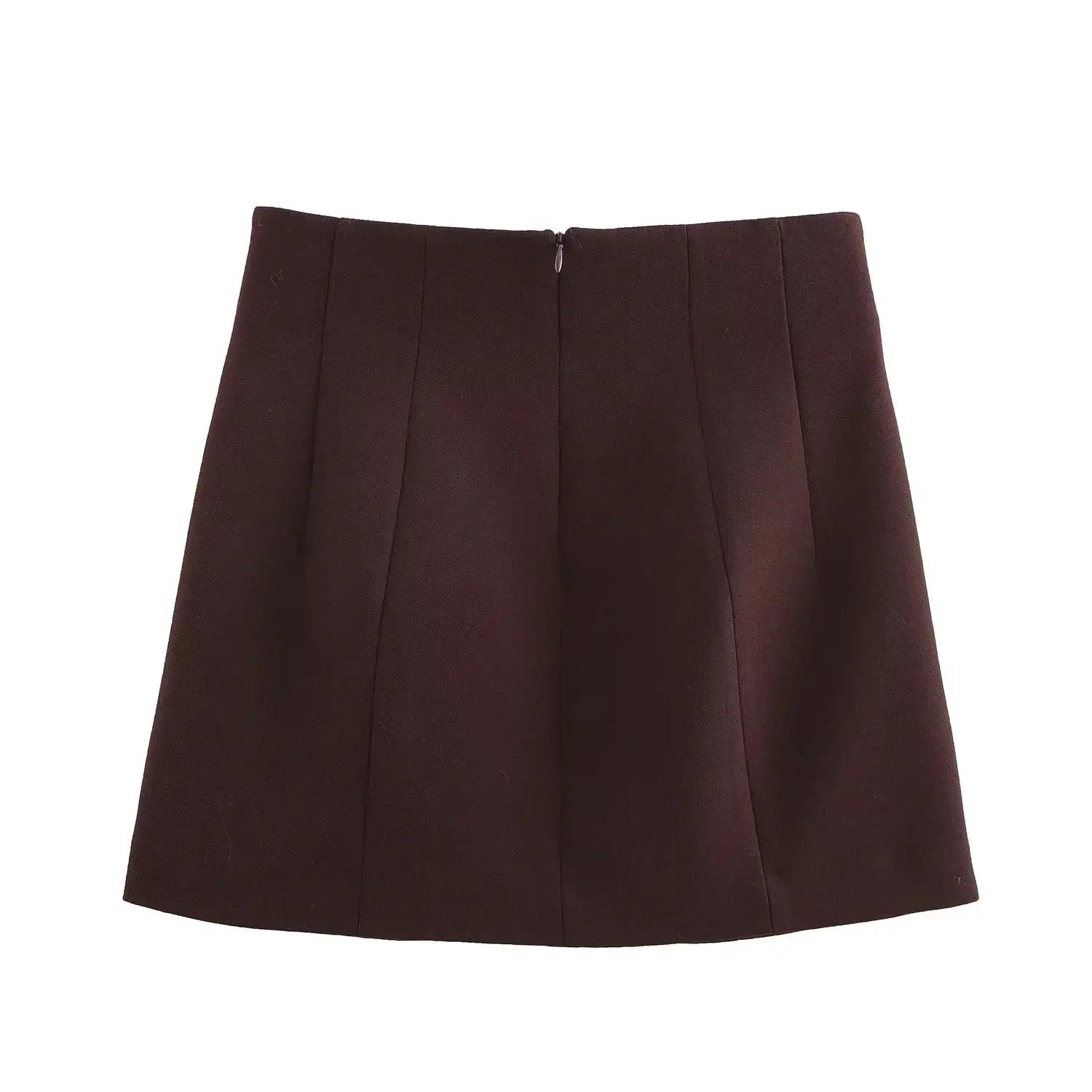 KONDALA burgundy zipper skirt with panel seams; back zip — Simples Market