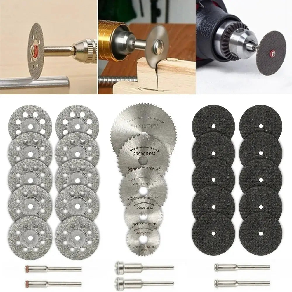 Six To Thirty Two Pcs Mini Circular Saw Blade Set For Dremel Rotary Tools With Sanding Grinding Wheels And Cutting Discs