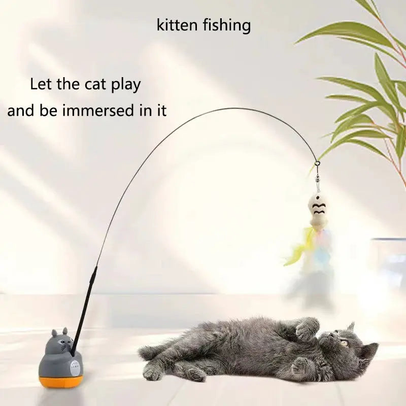 Interactive Cat Toy Feather Wand On Steel Wire Pole For Kitten Exercise And Mental Stimulation