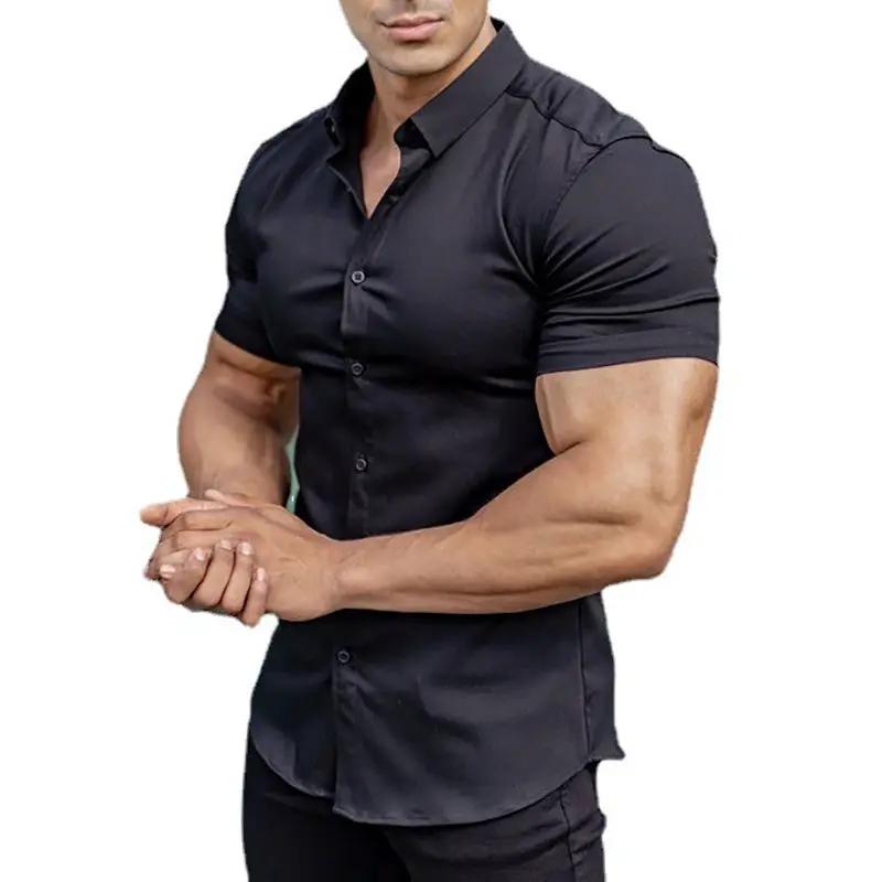Men's black super slim fit short-sleeve dress shirt by Simples Market