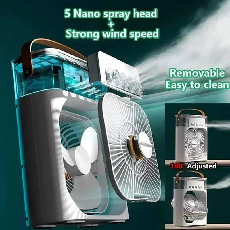 New 3 In 1 Portable Air Cooler Fan With Humidifier And Led Night Light For Home Office And Household Use