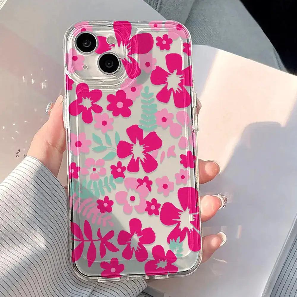 BloomCase Flower Clear Phone Case for iPhone 11 12 13 14 15 16 17 Series Shockproof Transparent Protection