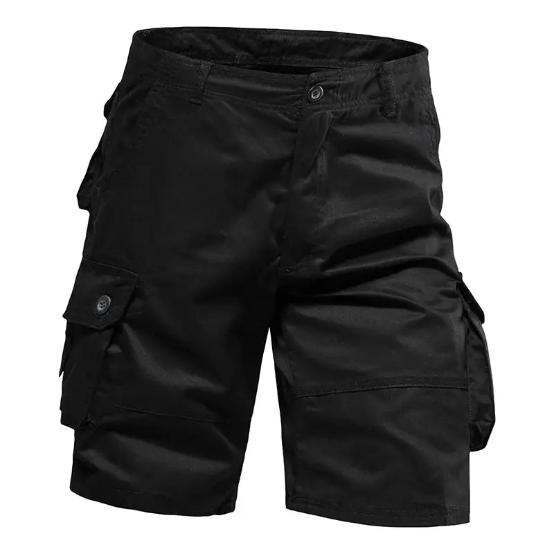 Men's black cotton cargo shorts with multiple pockets for outdoor casual wear