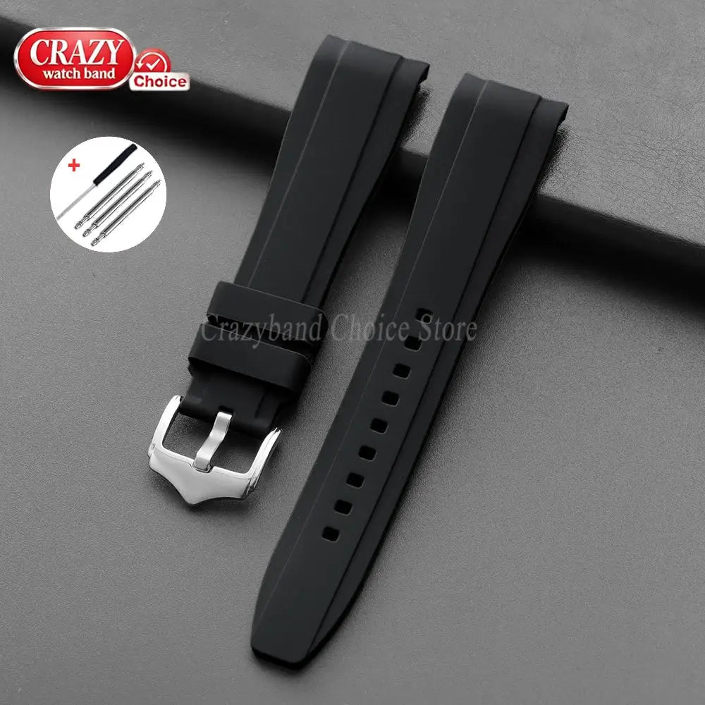 Rubber watch strap in black silicone with curved ends, 20/22mm, by Simples Market