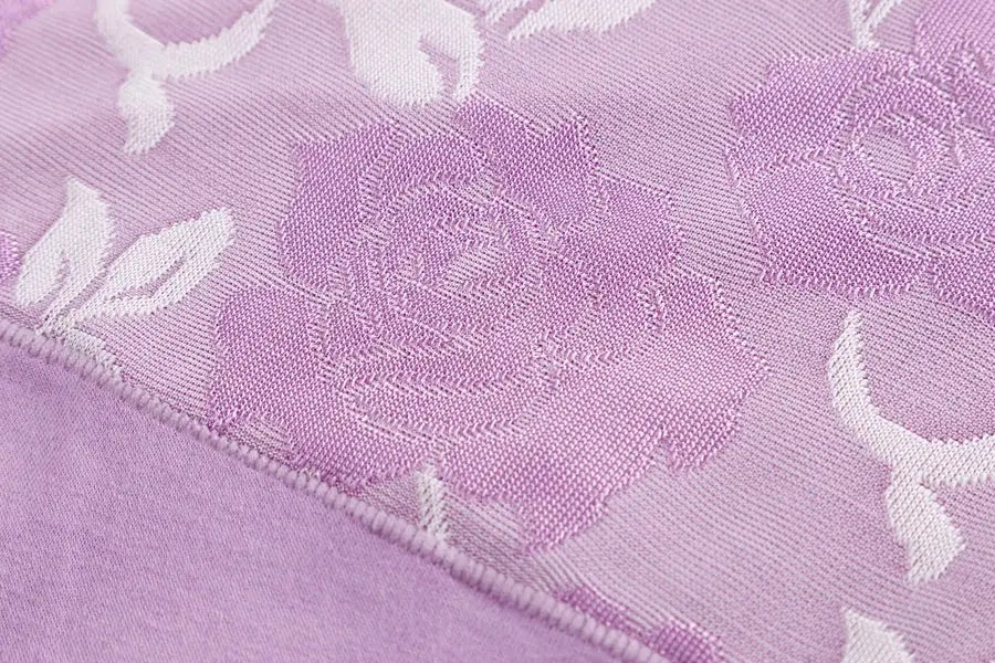 Panties lavender floral-pattern fabric close-up with pink floral motif