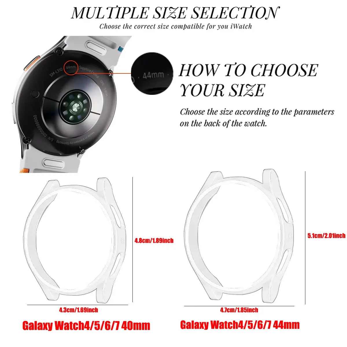 Soft TPU watch case for Samsung Galaxy Watch 4/5/6/7 (40mm & 44mm); clear, shockproof, anti-scratch by Simples Market