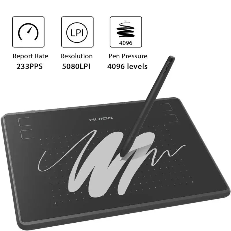 HUION H430P black drawing tablet with battery-free pen