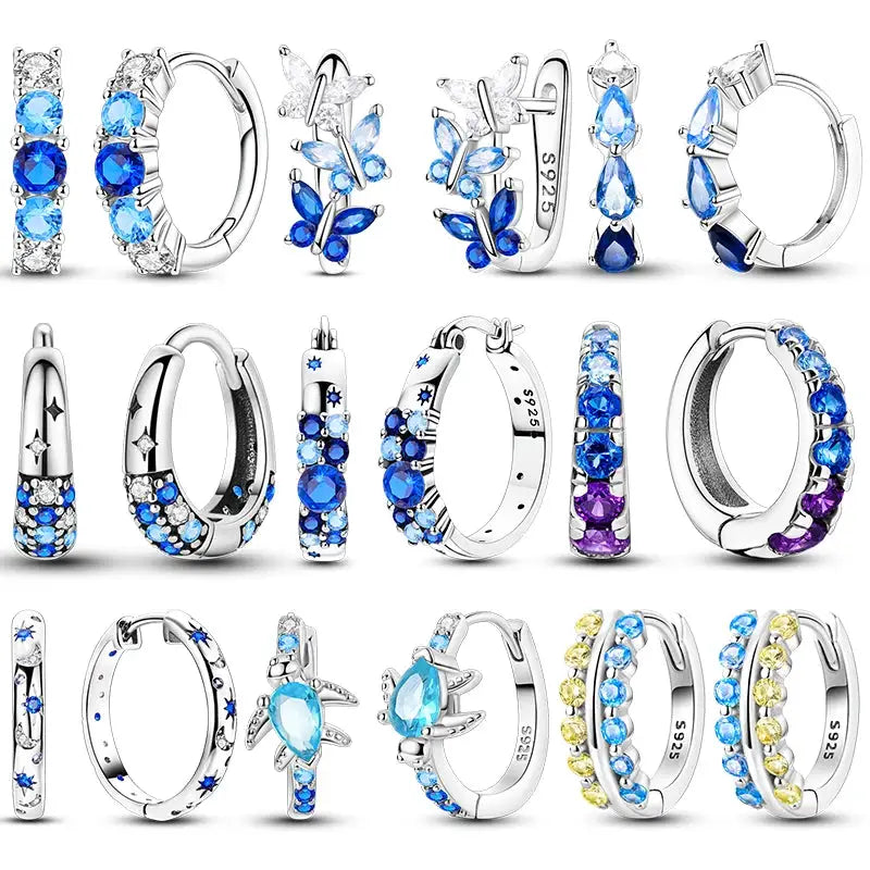 925 Sterling Silver Blue Zircon Butterfly Hoop Earrings for Women Fine Jewelry Gift