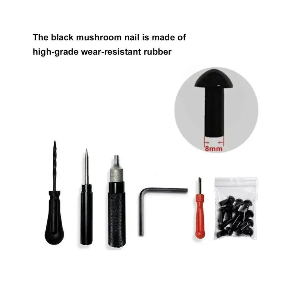 Outer tire puncture repair kit, 17pcs with mushroom plugs and black/silver tools by Simples Market