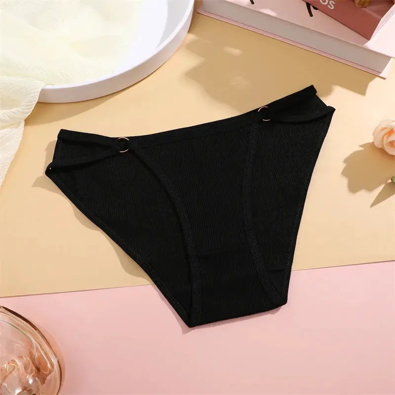 Black ribbed cotton women's panties with small side accents.