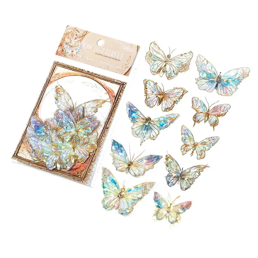 5Style 20 Pcs Pack INS Butterfly PET Sticker Set Ice Crystal Laser Gold For DIY Handbooks Scrapbooks 3D Decoration