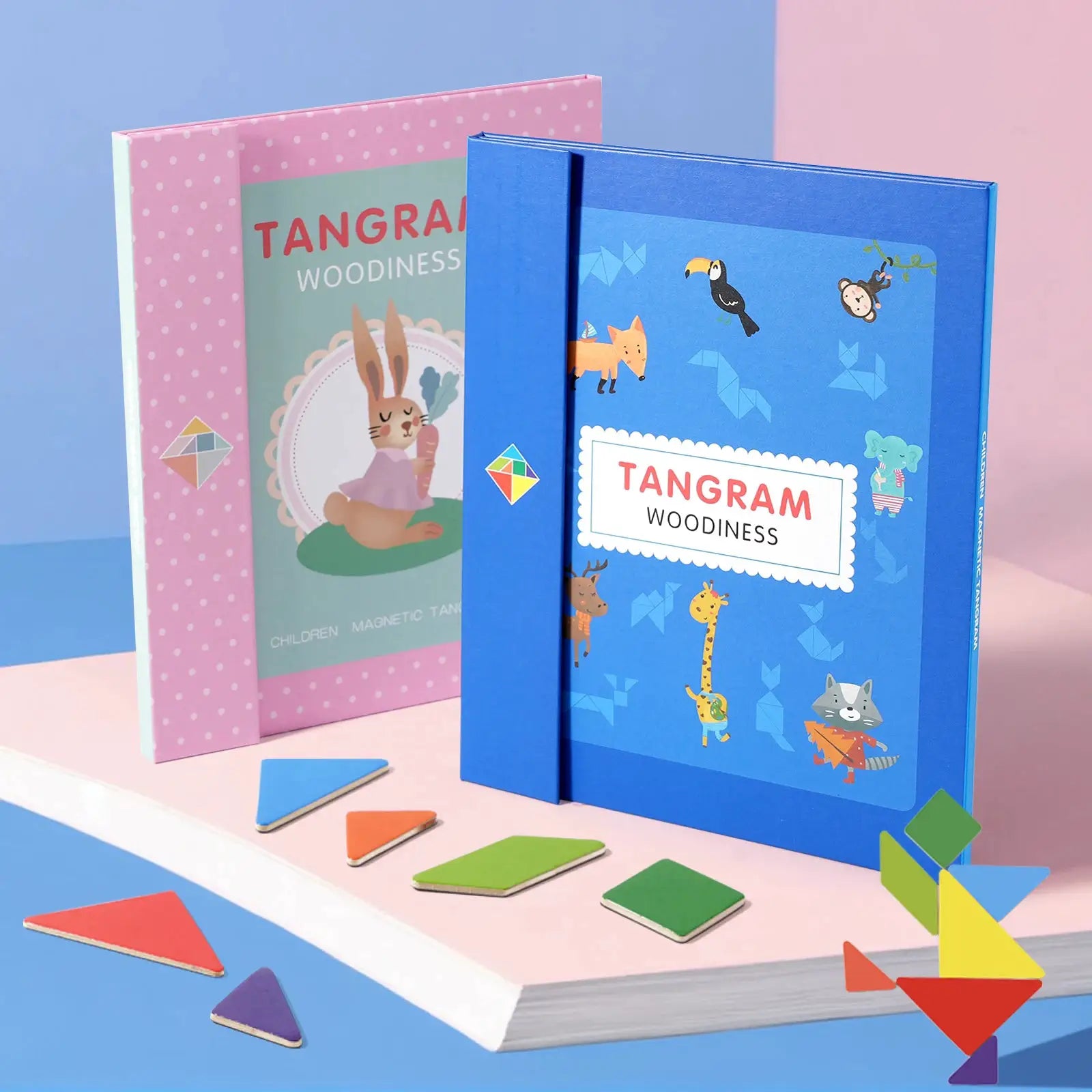 Wooden Jigsaw Magnetic Tangram Puzzle Book For Children Montessori Educational Toy Portable Learning Intelligence