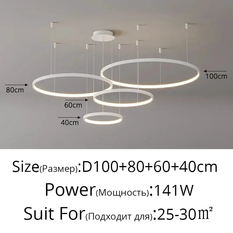 Minimalist pendant lights LED chandelier with white acrylic rings for living room, Simples Market