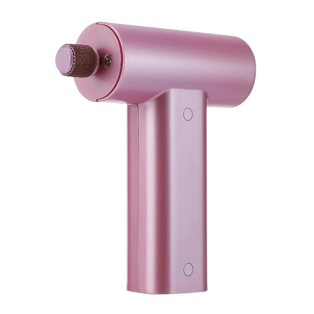 Electric foot callus remover in pink with brown abrasive roller head.