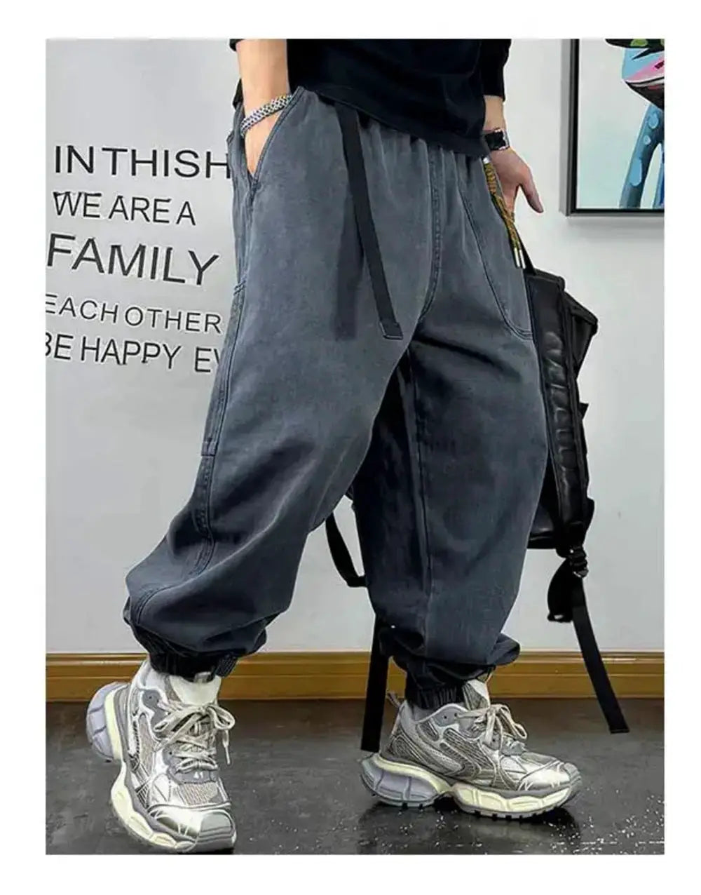 Baggy cargo joggers in dark gray, Harajuku-style plus size pants