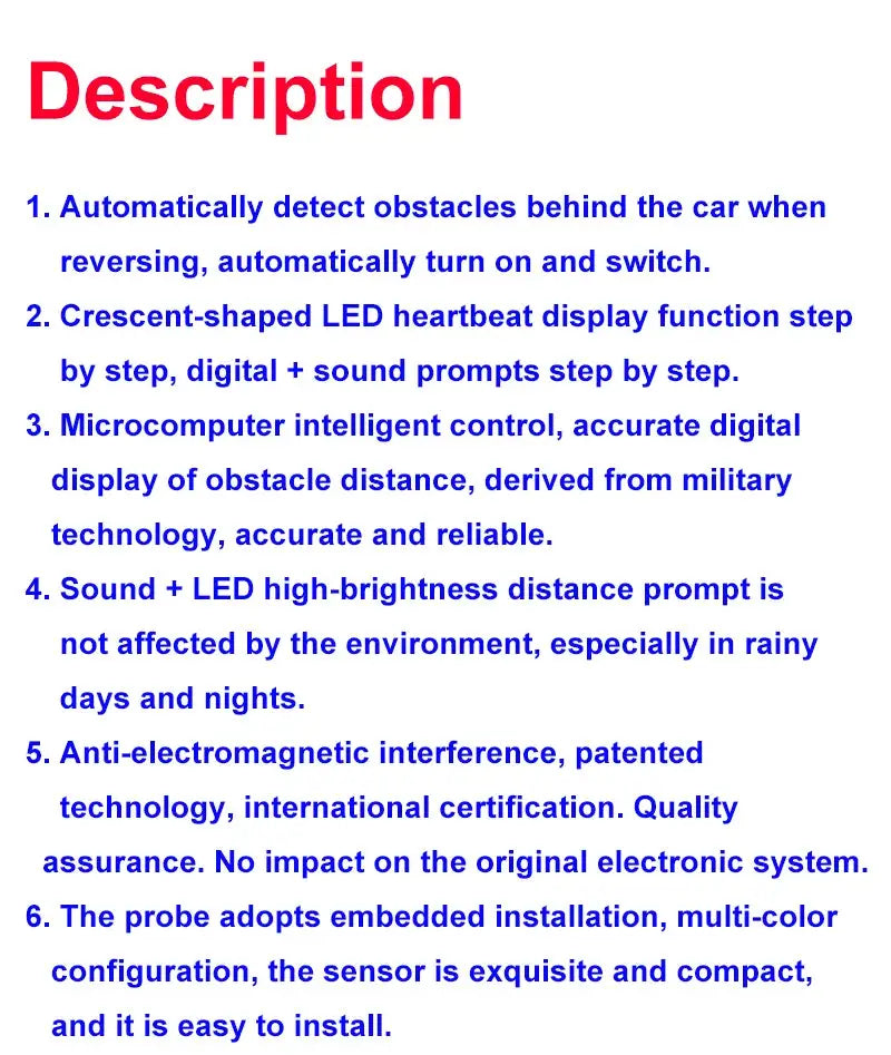 Parking sensor kit by Simples Market, 12V, 4 flat-probe sensors with buzzer.