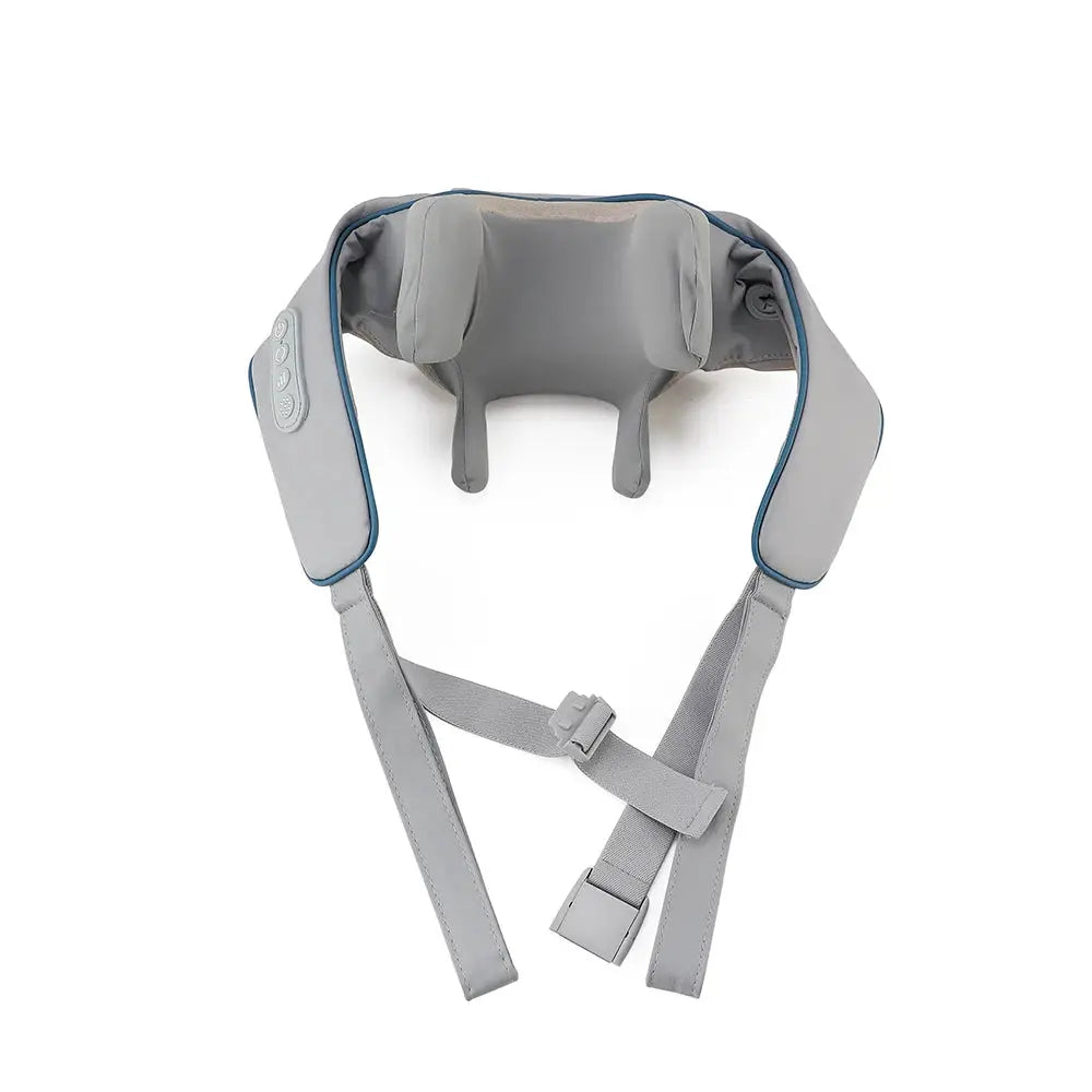 Foreverlily neck and shoulder massager, wireless kneading device in grey with blue trim