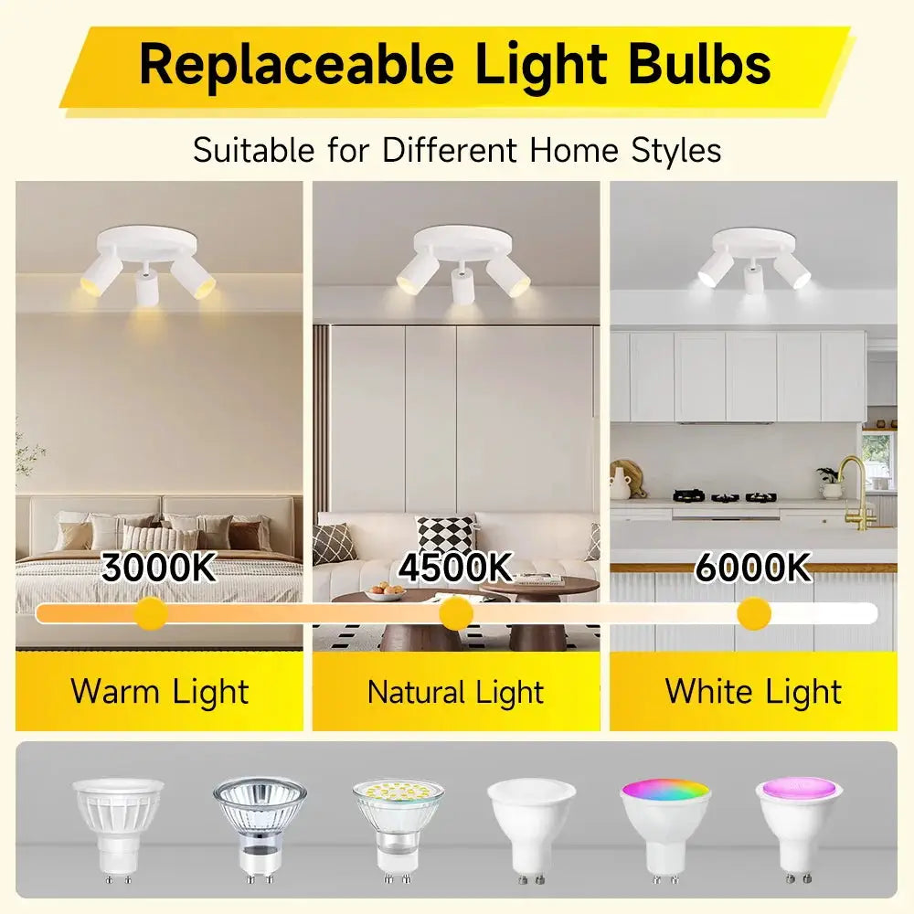Modern GU10 LED spotlight ceiling light by Simples Market, replaceable bulbs, adjustable kitchen/dining lamp