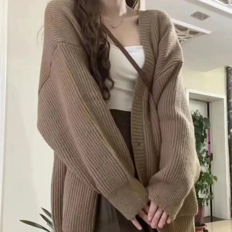 AutumnAura V Neck Loose Knit Cardigan Coat For Women Cozy Relaxed Fit For Autumn And Winter Warmth