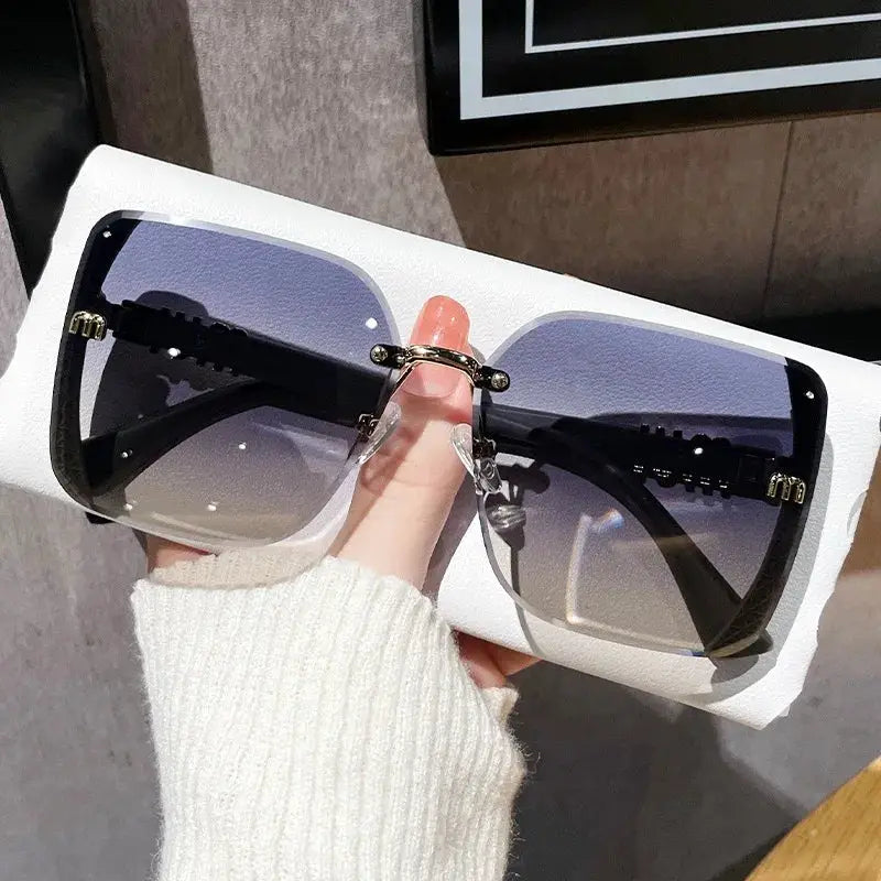 LuxBrand Vintage Rimless Square Sunglasses For Women With UV400 Protection Anti Glare Luxury Fashion