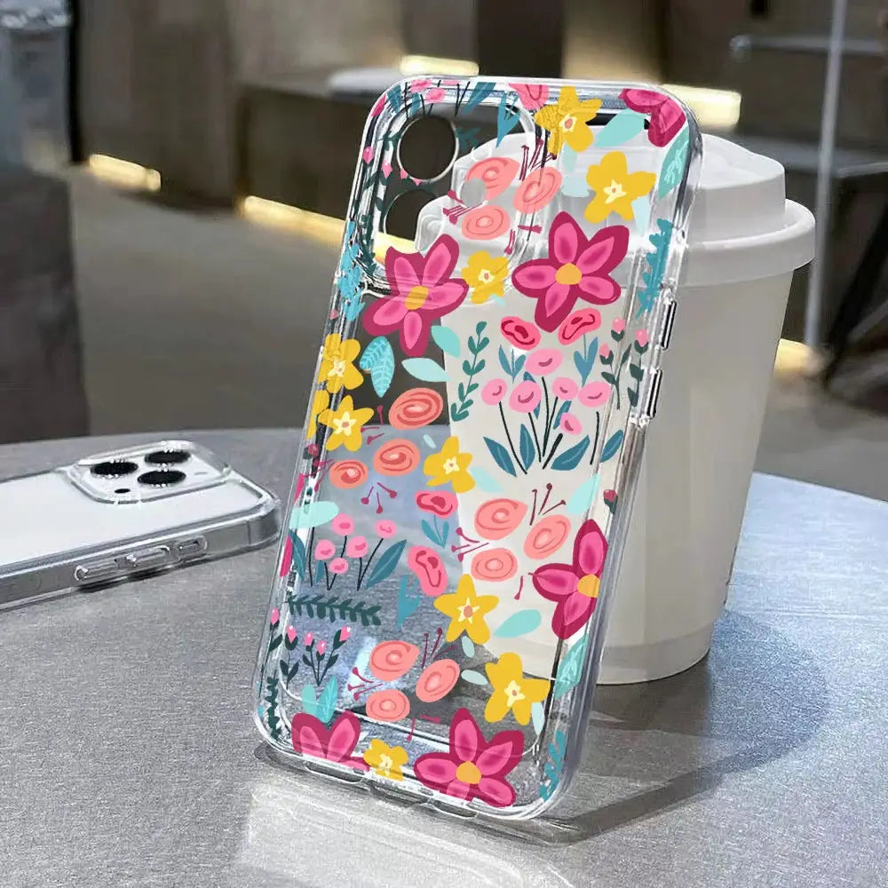 BloomCase Flower Clear Phone Case for iPhone 11 12 13 14 15 16 17 Series Shockproof Transparent Protection