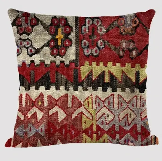 Bohemian linen cushion cover by Simples Market in multicolor abstract ethnic geometric print for living room