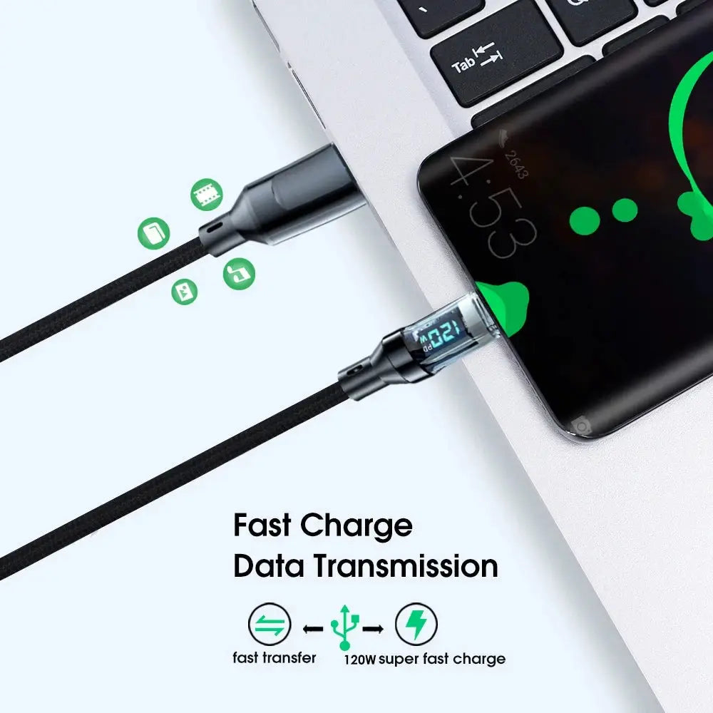 Simples Market NNBILI LED-display black braided USB charging cables, two USB-C to USB-C and USB-A to USB-C