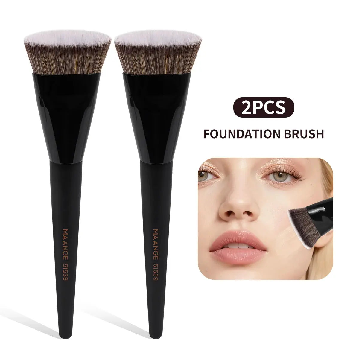 Maange Flat Round Tube Head Foundation Brush For Foundation Concealer Blush Powder Soft Synthetic Bristles Wooden Handle
